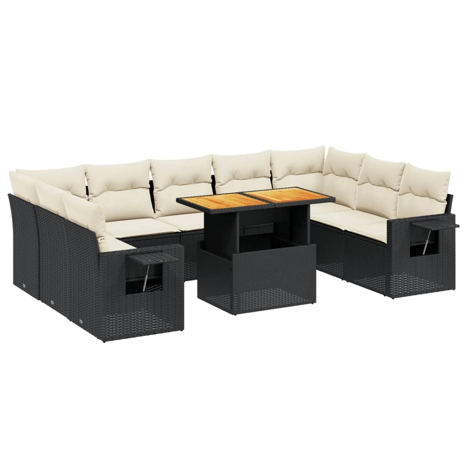 vidaXL 10-Tlg Garten-Sofagarnitur mit Kissen Schwarz Poly Rattan 3271896 günstig online kaufen