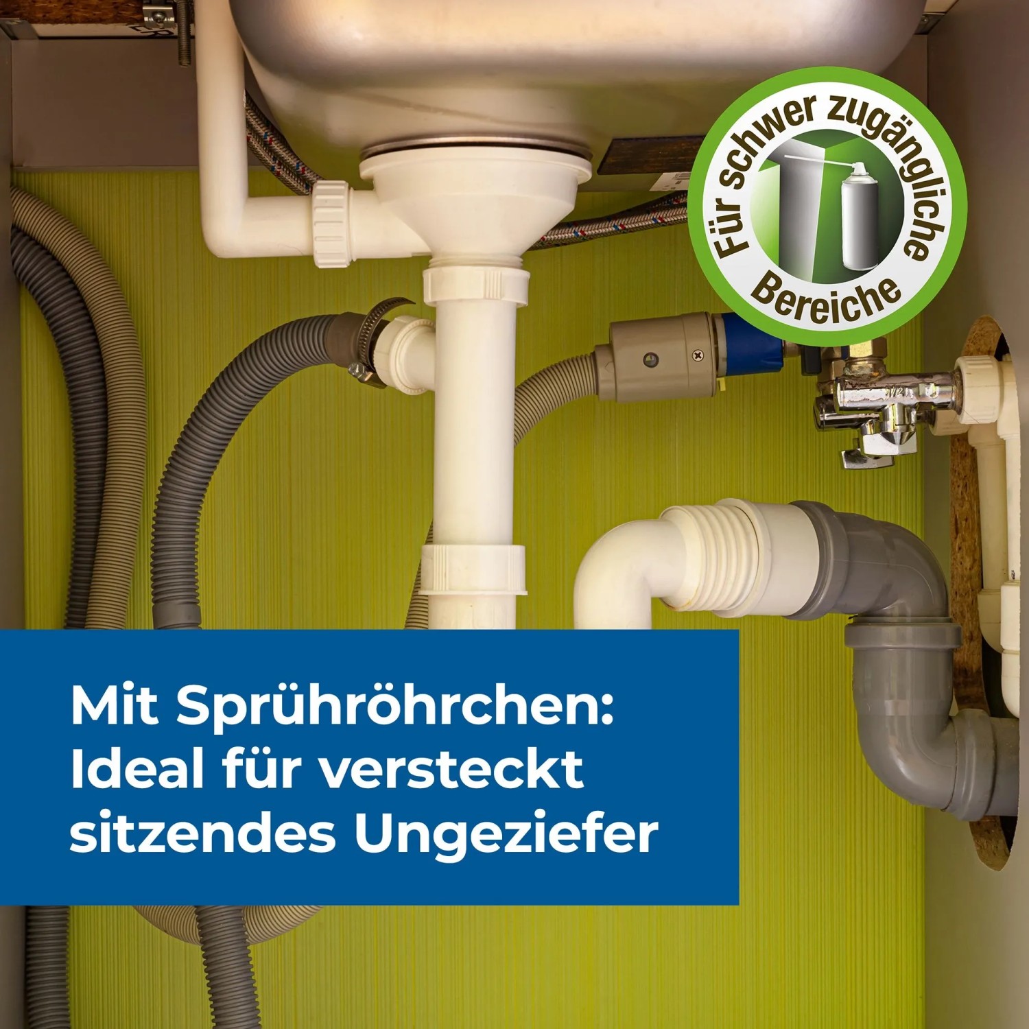 Protect Home Spezialspray gegen Ungeziefer in schwer zugänglichen Bereichen, z.B. unter der Spüle.