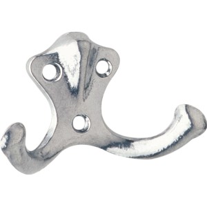 Glänzender, chromfarbener Wandhaken 1138 aus Metall mit zwei Hakenarmen.