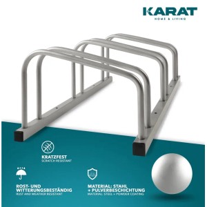 KARAT Fahrradständer Linus, silberner Stahl für 4 Fahrräder, zur Boden- oder Wandmontage.