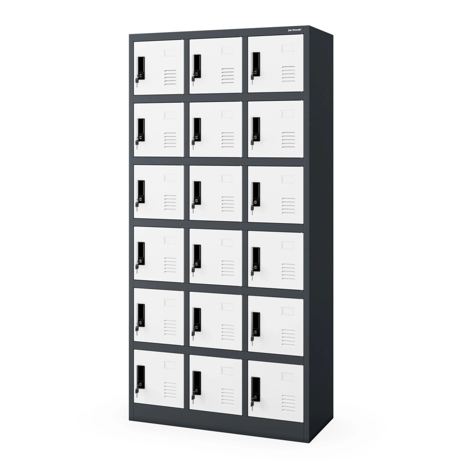 JAN NOWAK Spind Schließfachschrank mit 18 Fächern KAROL 185 x 90 x 40 cm Anthrazit-Weiß