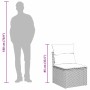 Skizze eines beigen vidaXL Gartenmöbel Sets aus Rattan mit Maßen und einer Person als Größenvergleich.