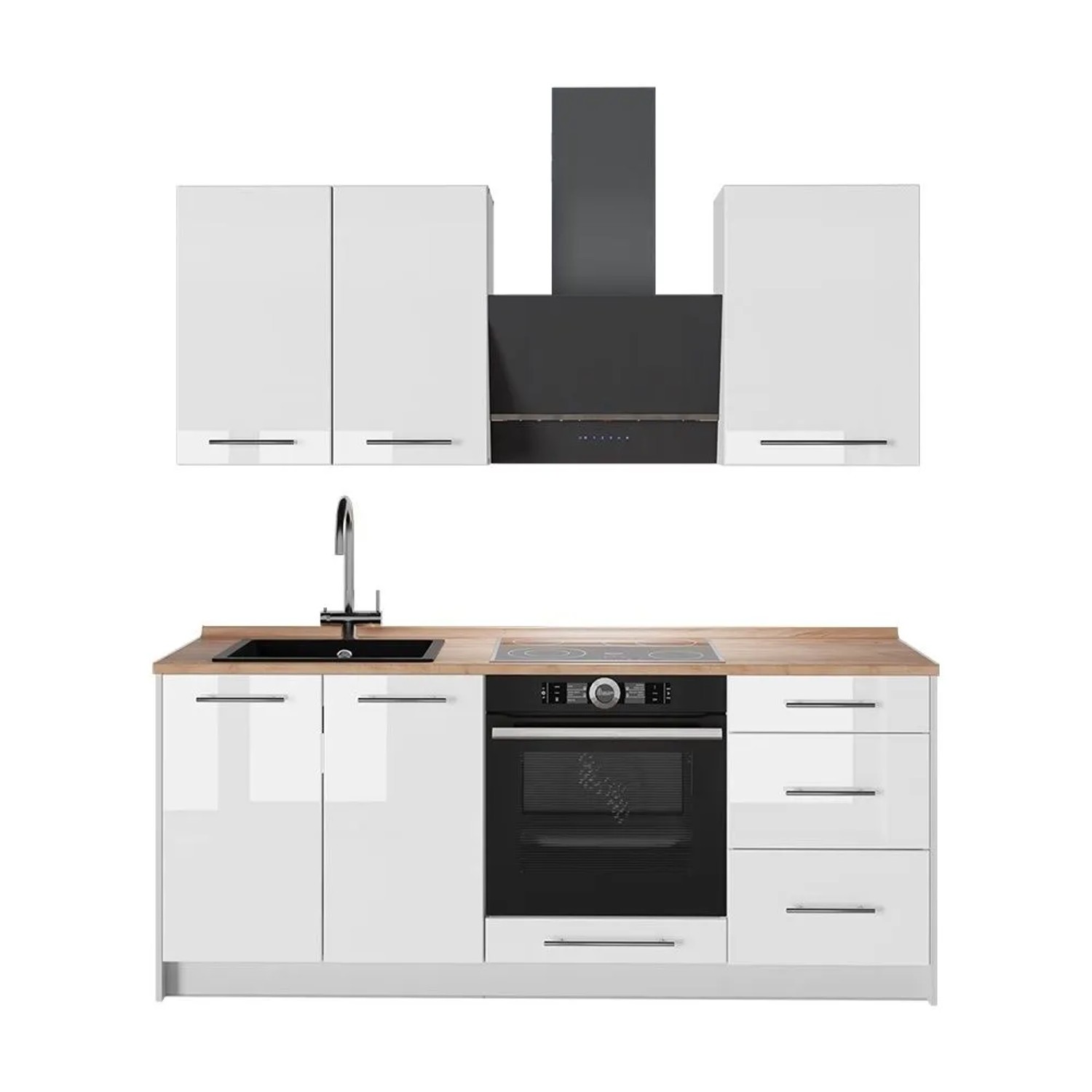 Vicco Singleküche Fame-Line Weiß Hochglanz/Weiß 190 x 82 AP Eiche Art Nr 64924