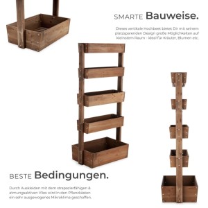 Tectake Vertikalbeet Flora 5 Etagen  Die Oberen 4 Mit Schrägstellfunktion Lackiertes Tannenholz  Integrierte Drainage 81 x 52 x 180 cm 52 x 81 x 180 c