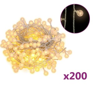 Warmweiße LED Lichterkette mit 200 Kugeln, 20 m lang, ideal für Weihnachtsdekoration innen & außen.