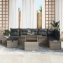 Graues 8-tlg. vidaXL Garten-Sofa-Set aus Poly Rattan mit Kissen und Stauraum.