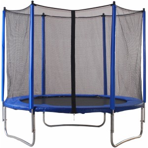 Blaues Gartentrampolin, rund, Ø 244 cm, mit Sicherheitsnetz für Kinder.
