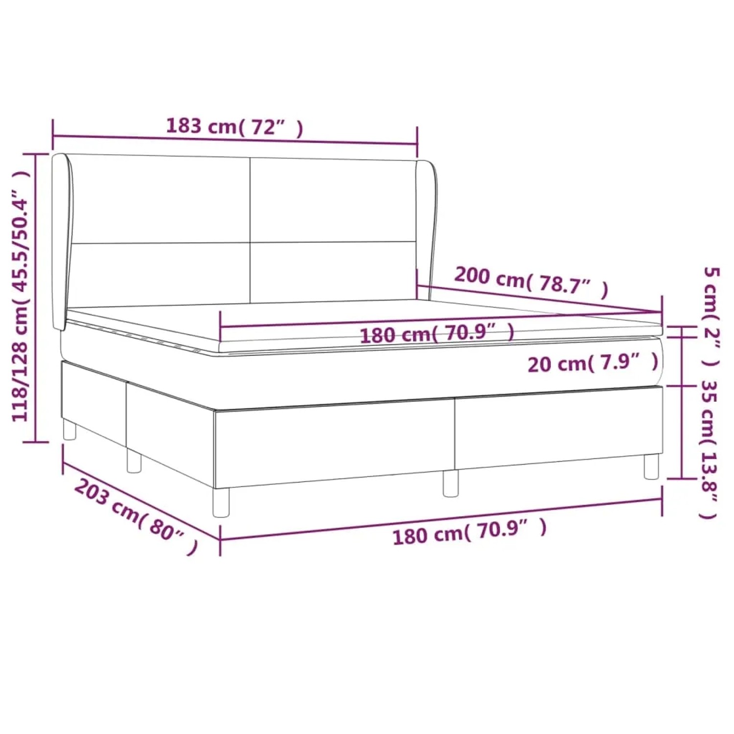 Graues vidaXL Boxspringbett 180x200 cm mit Kunstleder-Bezug und Matratze.