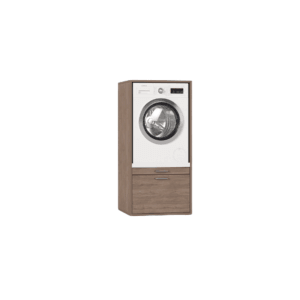 Waschturm Waschmaschinenschrank Natur Eiche-Optik mit integrierter Waschmaschine, Schublade und Ausziehplatte.