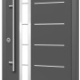 Moderne anthrazitfarbene Splendoor Sicherheits-Haustür Berlin Prime RC2 mit Edelstahl-Applikationen und Glaseinsatz.