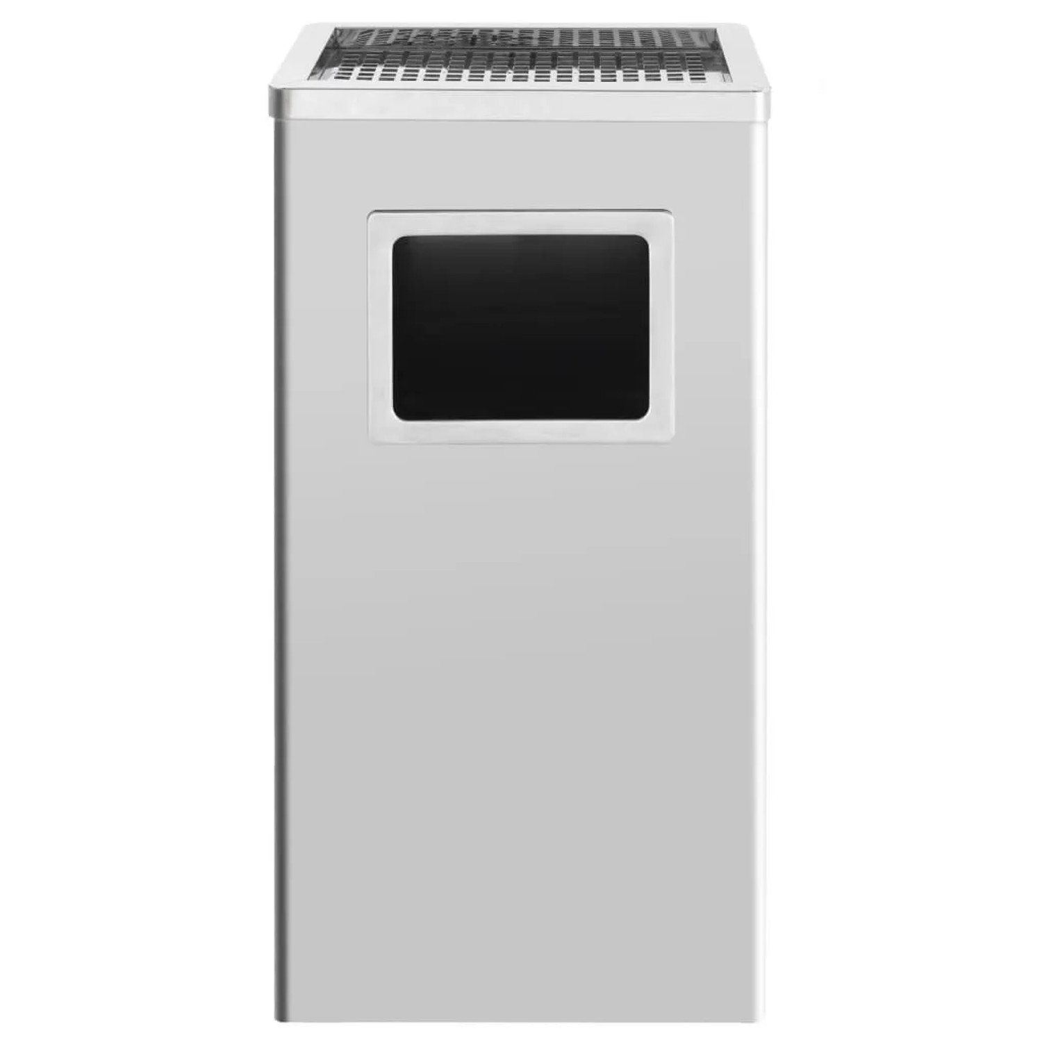 Silberner DELUKE Standaschenbecher 45L aus Edelstahl mit Mülleimer. Modernes Design für drinnen & draußen.