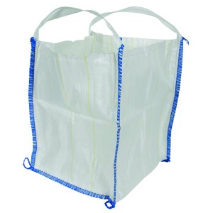 Weißer Big Bag mit blauer Naht und Trageschlaufen, Tragkraft 120 kg.