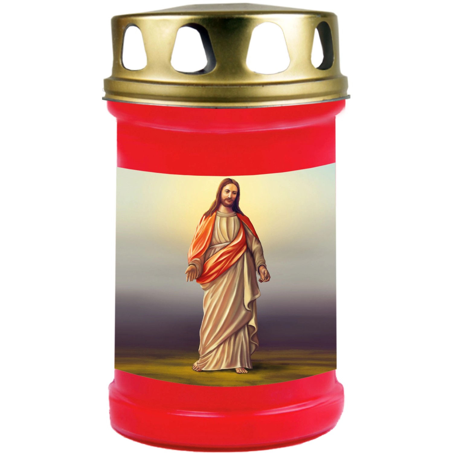 HS Candle Grabkerze Rot 48h Deckel Gold Jesus 1 günstig online kaufen