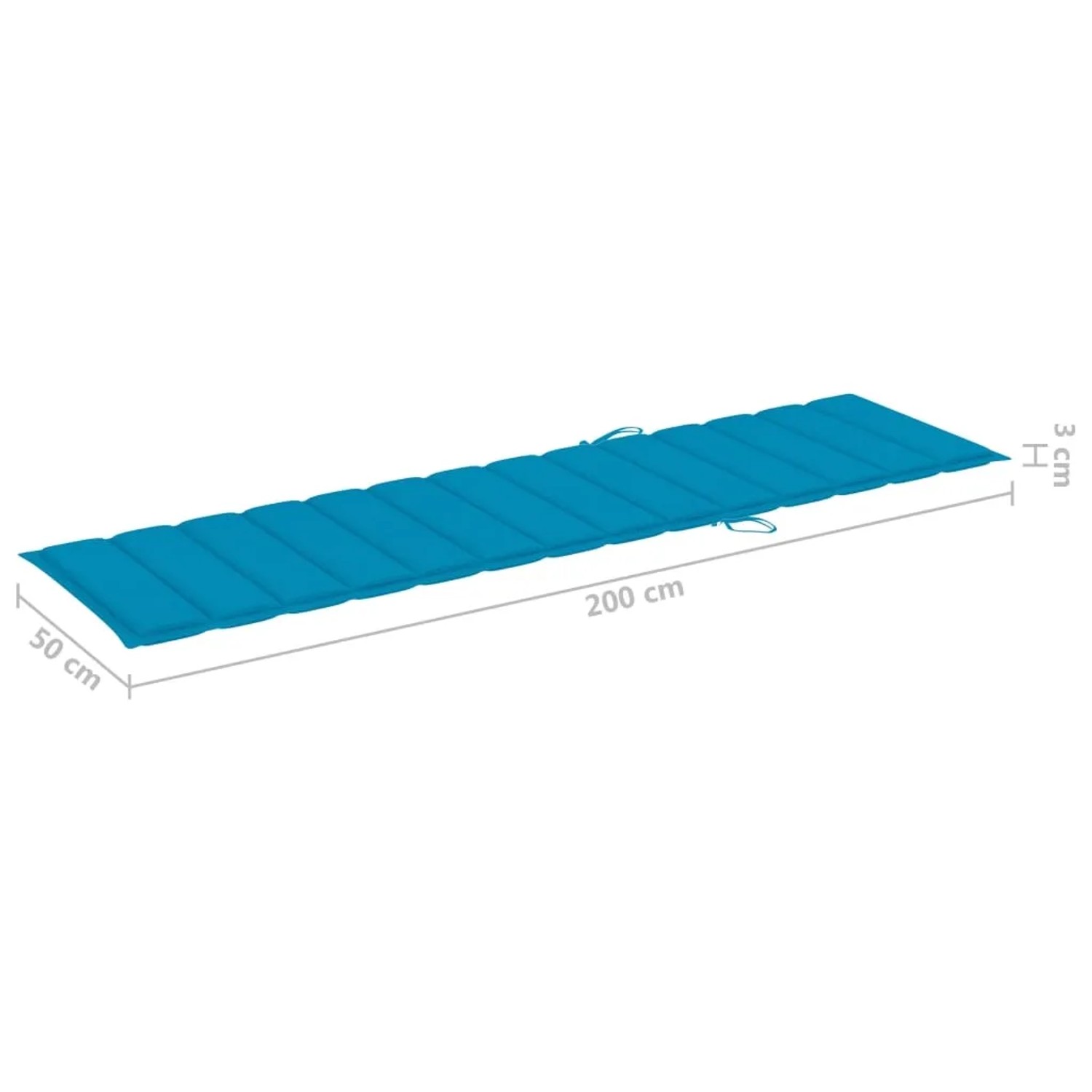 Blaue Auflage für vidaXL Sonnenliege aus Teakholz, 200x50x3 cm.