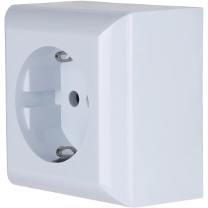 Weiße REV Aufputz-Schutzkontakt Steckdose PlanoLuxe für die Wandmontage im Innenbereich.