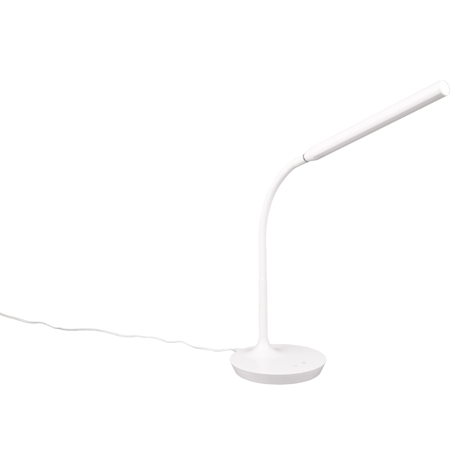 Weiße Reality LED-Tischleuchte Toro mit flexiblem Arm, ideal als Schreibtischlampe.