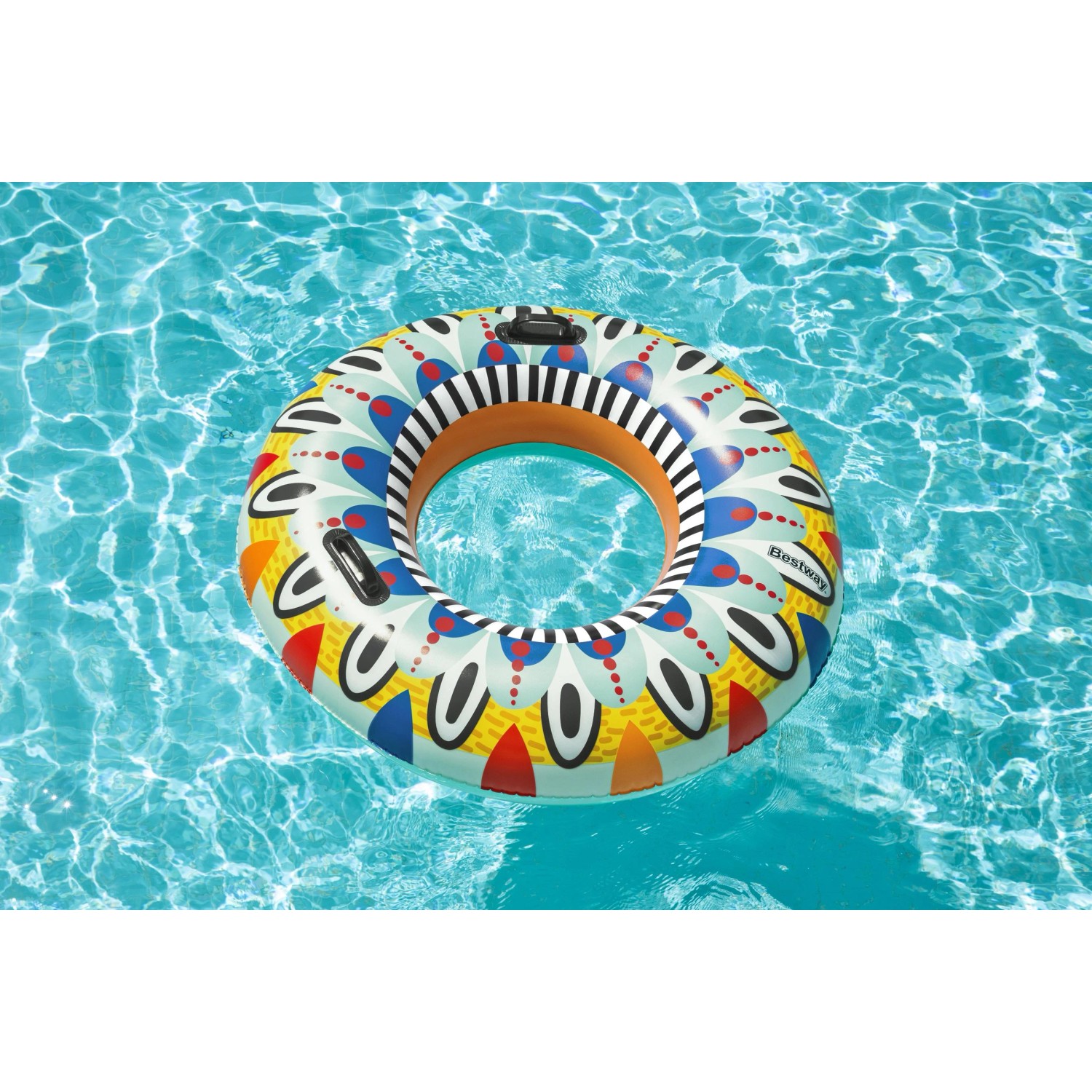 Bestway Schwimmring Flirty Fiesta, Ø 94 cm, bunt gemustert, im Wasser.