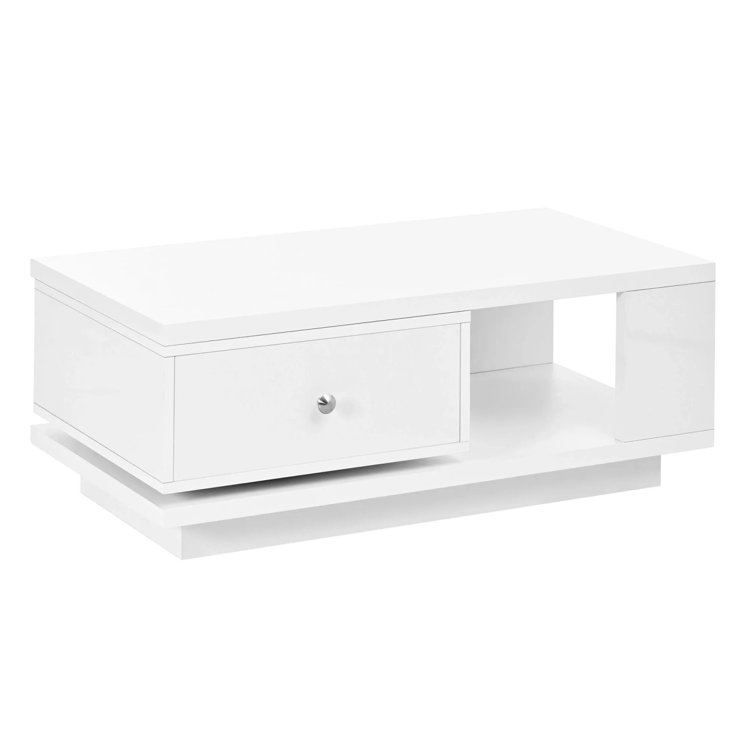 Merax Couchtisch Hochglanz Drehbare Schublade Offenes Fach Metallgriff