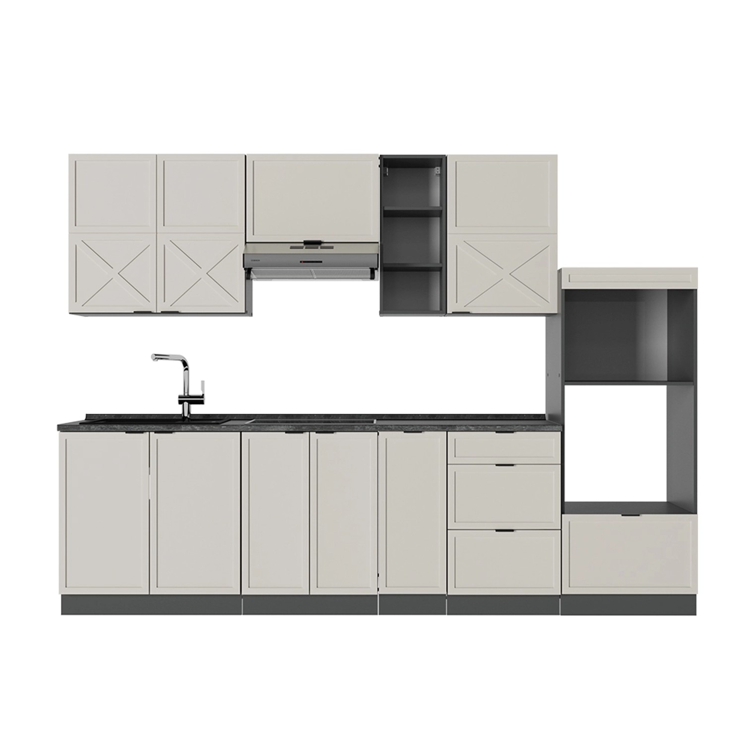 Vicco Fame-Line Küchenzeile GrauBeige/Anthrazit 280 cm AP Anthrazit günstig online kaufen