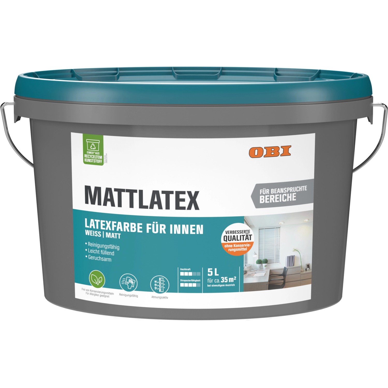 OBI Mattlatex Konservierungsmittelfrei Weiß-Matt 5 l