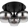 Schwarze Globo Deckenleuchte Maxy mit 3 rauchfarbenen Glasschirmen (Ø 45cm).