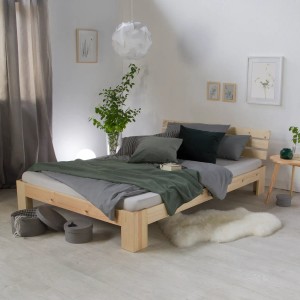 Homestyle4u Holzbett 120x200 cm mit Lattenrost in Braun. Massivholzbett im Schlafzimmer.