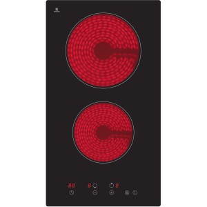 Schwarzes PKM Glaskeramikkochfeld EB-GK2TCG mit zwei roten Kochzonen und Touch Control.