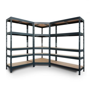 Ar Shelving Rivet Set, 3 Schwerlastregale (2x 180x180x45 cm, 1x Eckregal) mit 5 HDF-Böden, anthrazit.