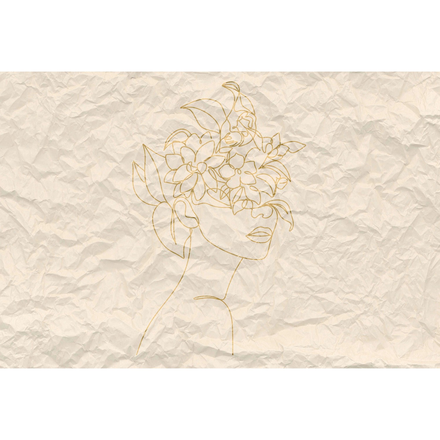 Fototapete Papier-Optik Blumen Gesicht Weiß Gold 4,00 m x 2,70 m FSC®
