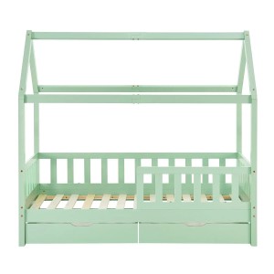 Mintfarbenes Juskys Kinderbett Marli 90x200 mit Bettkasten, Matratze und Lattenrost.
