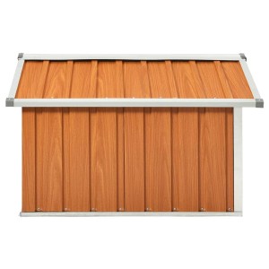 Braune Rasenmäher Garage aus verzinktem Stahl, Holzoptik, 92x97x63 cm.