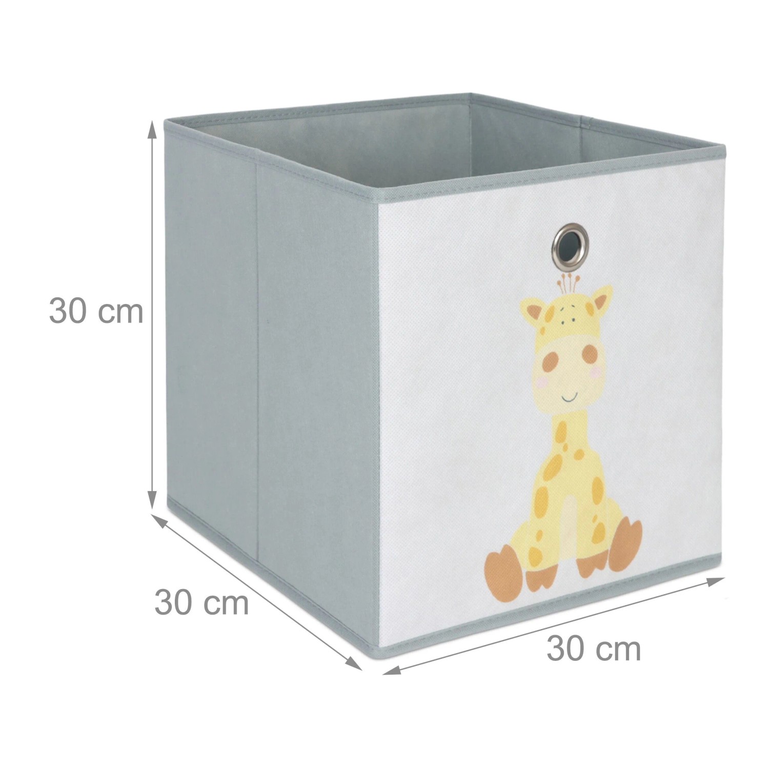 Bunte Relaxdays Kinder Aufbewahrungsbox mit Giraffen Motiv, 30x30x30 cm, für Würfelregale.