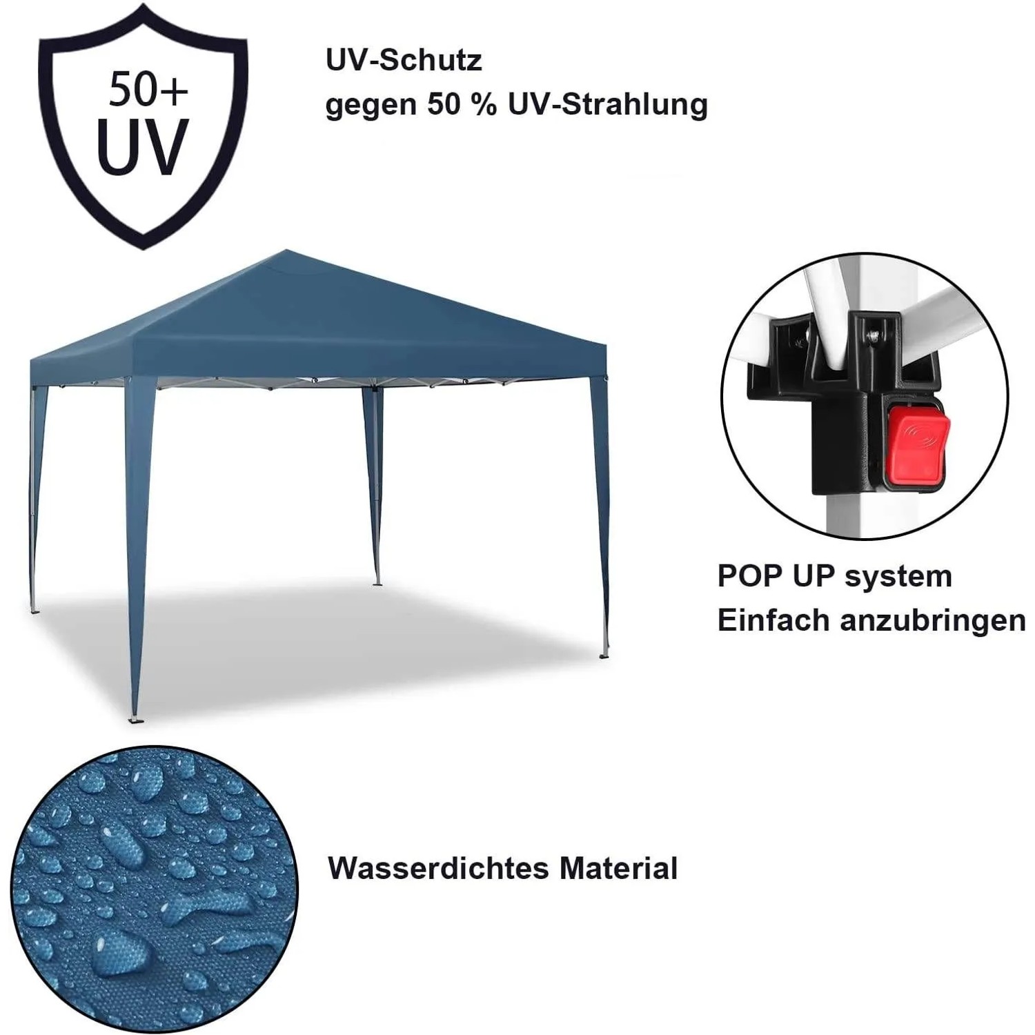 WOLTU Pavillon Pop-Up Wasserdichter Sonnenschutz 3 x 3 m Blau_5