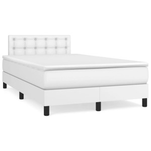 Weißes vidaXL Boxspringbett (120x200 cm) mit Matratze und Kunstlederbezug.