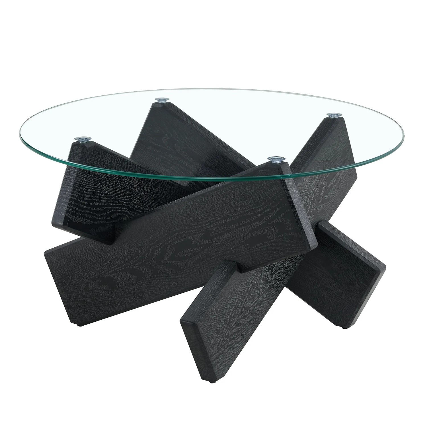 okwish Couchtisch mit Glasplatte und Kreuzgestell für Wohnzimmer 79x79x45 cm Schwarz