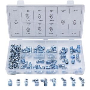 CCLIFE Schmiernippel Sortiment, 110-teilig, M6 M8 M10, gerade und abgewinkelt im Sortierkasten.