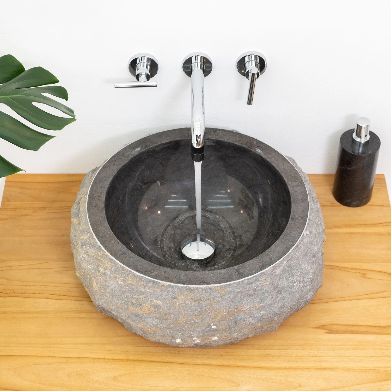 Wohnfreuden Marmor Waschbecken Donat 45 cm Rund Anthrazit_3