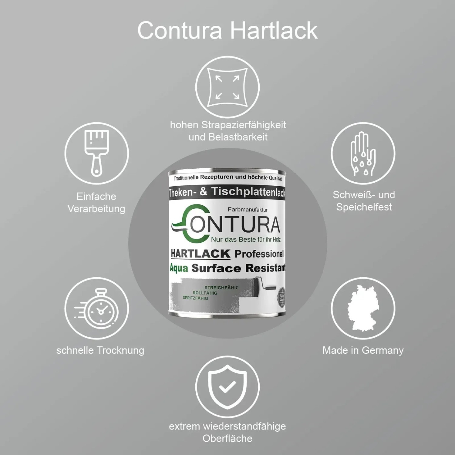 Contura Hartlack, glänzender Klarlack für Tischplatten und Treppen, 375ml Dose.