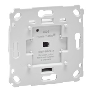 Rückseite des Homematic IP Wandtasters 2-fach für Markenschalter. Weißes Smart Home Modul zur Unterputzmontage.