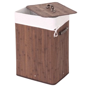 Brauner MCW Wäschekorb aus Bambus mit Deckel, 70l Fassungsvermögen und Wäschesack.