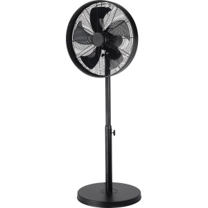 Schwarzer Standventilator (Ø 40 cm) für angenehme Kühlung und Luftzirkulation im Raum.