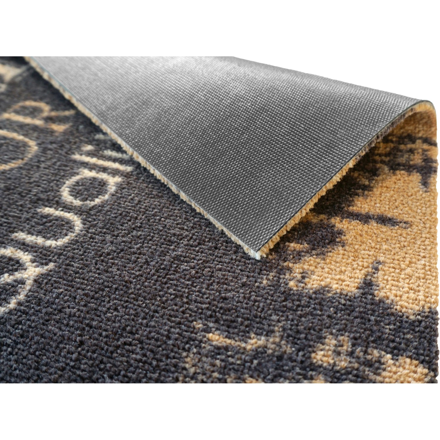 Astra Sauberlaufmatte Miabella Coffee Natural, 50x150 cm, Detailansicht der Rückseite und des Designs.