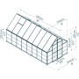 Technische Zeichnung: Palram Canopia Gewächshaus Grau 11,9 m² mit Maßangaben.