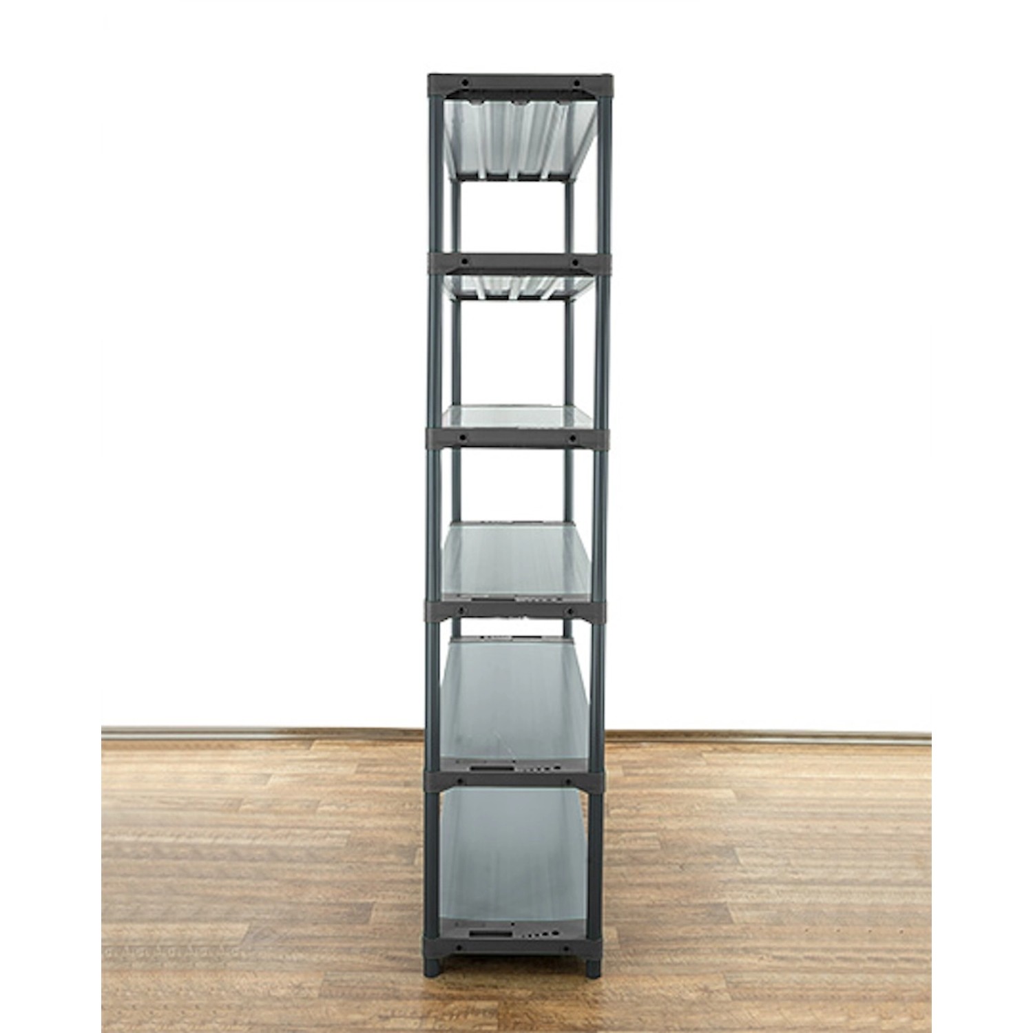 Hohes, graues Kunststoffregal Grey Bear mit 6 Böden, ideal für Keller, Garage oder Abstellraum.