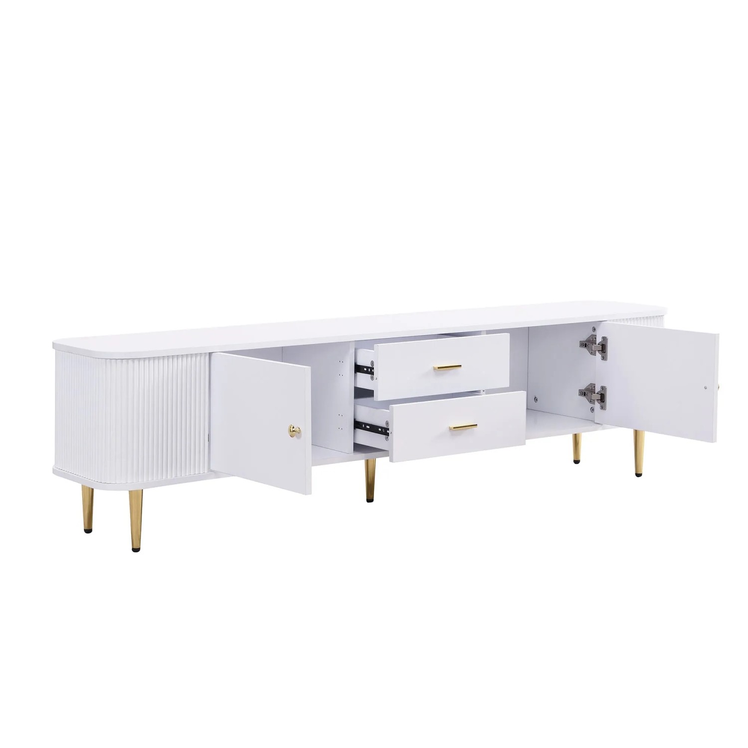 okwish TV Schrank mit Schubladen Wellen Design Gold Griffen Beinen 170×34×45cm Weiß