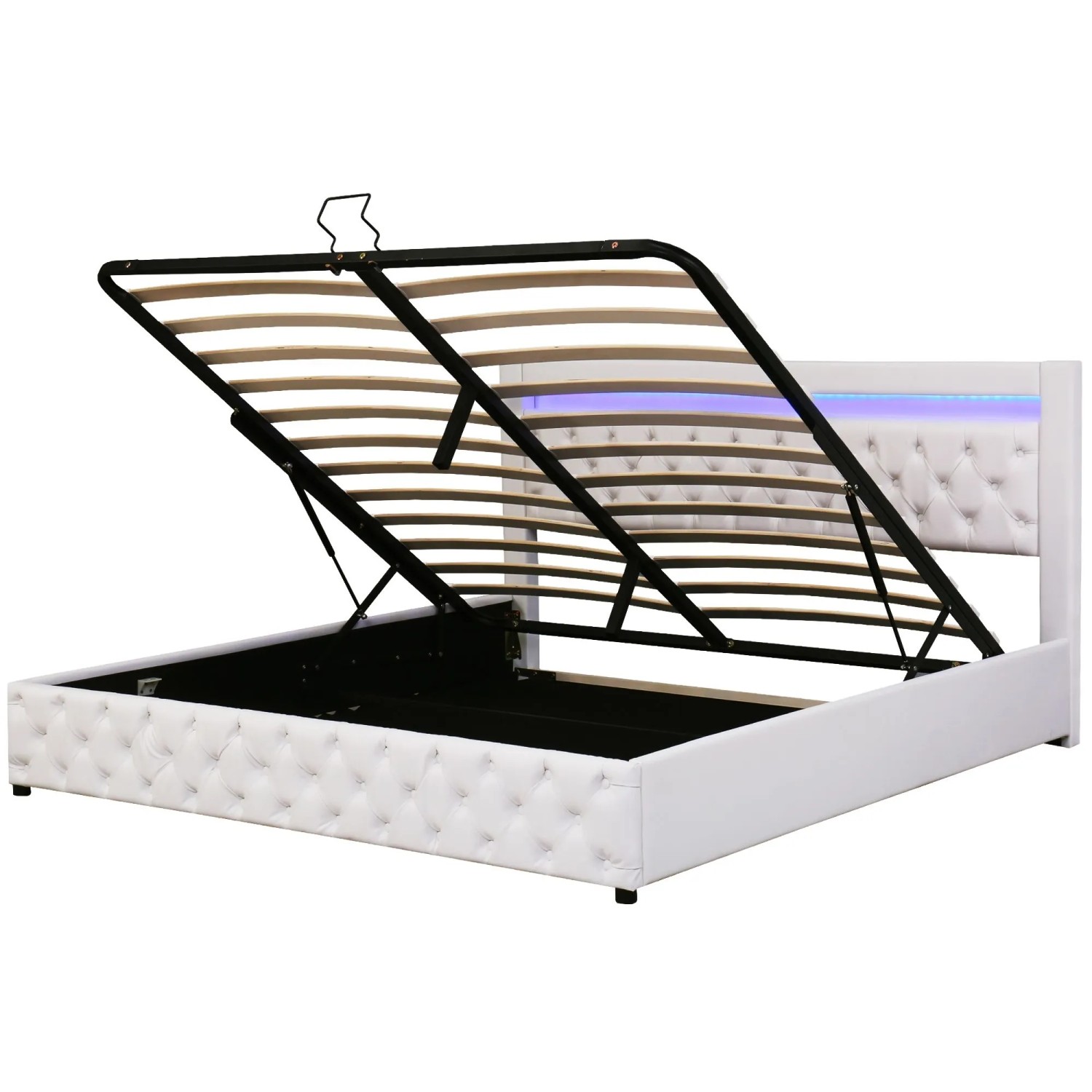 Merax Polsterbett 180x200 Funktionsbett mit Lattenrost Stauraum LED PU Weiß