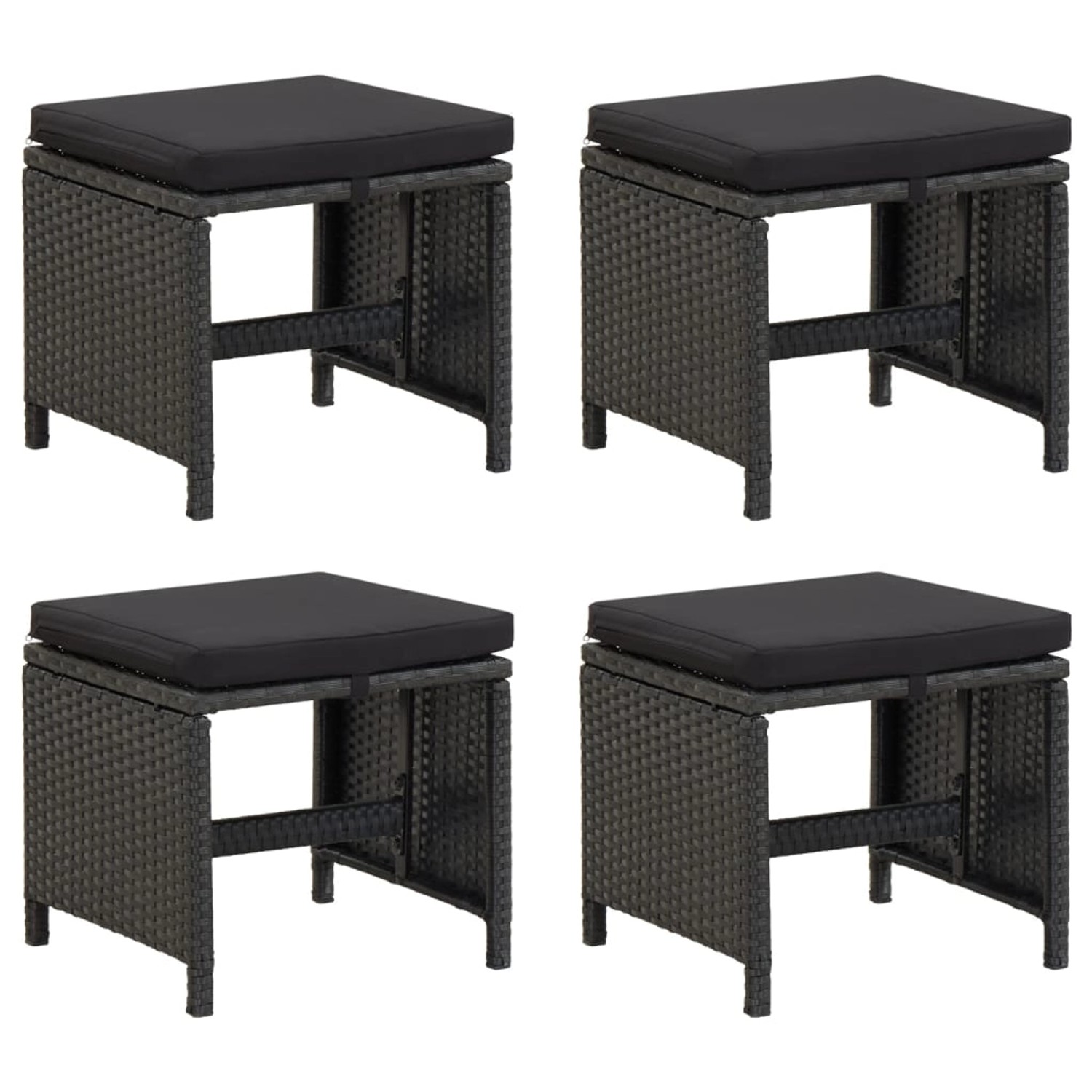 vidaXL Gartenhocker 4 Stk. mit Sitzkissen Poly Rattan Schwarz Schwarz günstig online kaufen