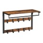 Wandgarderobe Relaxdays im Industrial-Design: vintagebraunes MDF, schwarzes Eisen, Ablage, Stange, 10 Haken.
