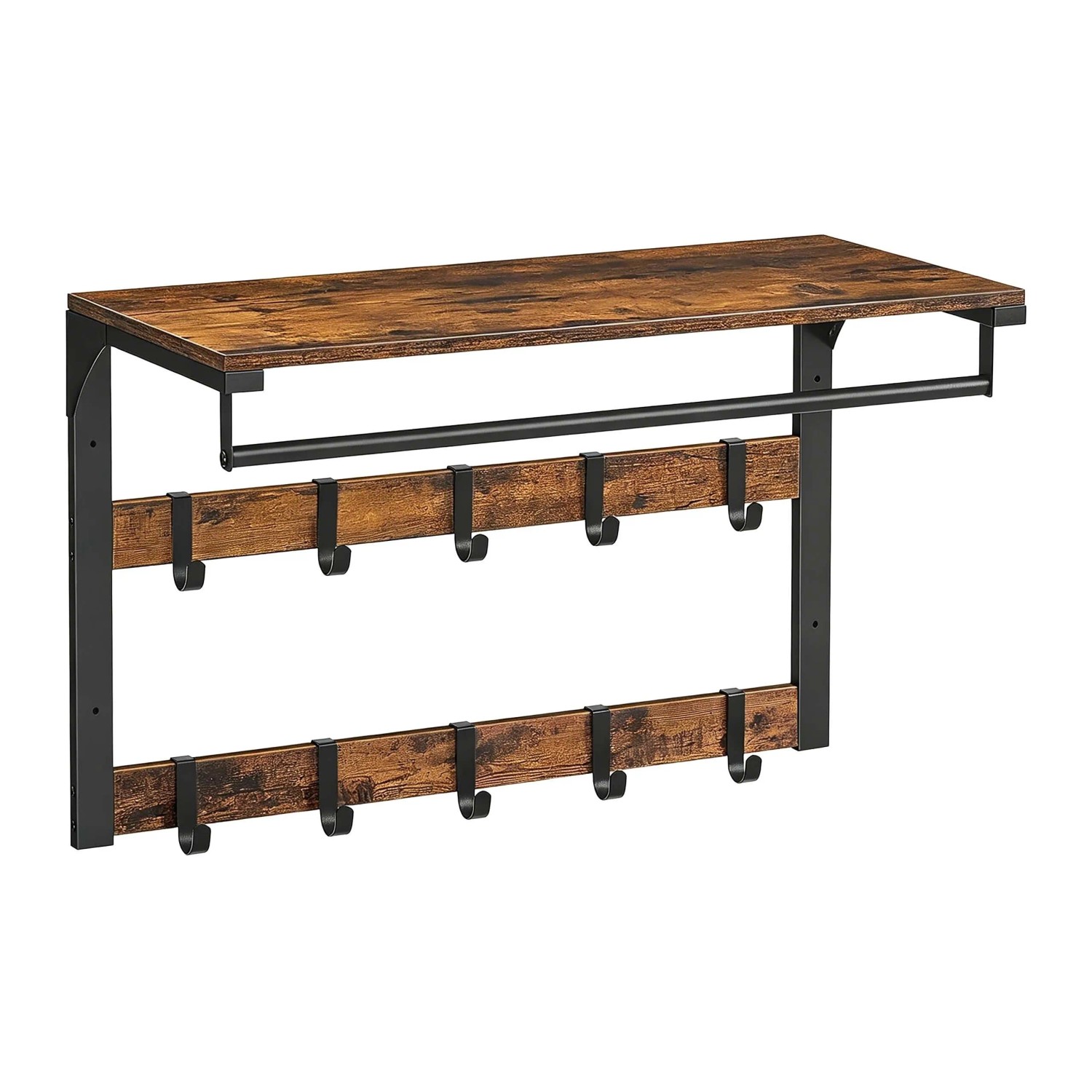 Relaxdays Wandgarderobe MDF Eisen Vintagebraun Schwarz Mit Ablage 10 Haken 65 cm