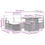 vidaXL Gartenmöbel-Set, 7-teilig, schwarz, Poly Rattan, mit Maßangaben für Sofa und Tisch.